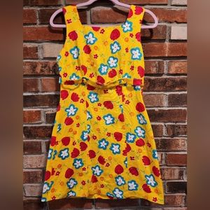 Retro Mini Dress Gold with Vibrant Print Floral Size Small by r-wear Rampage